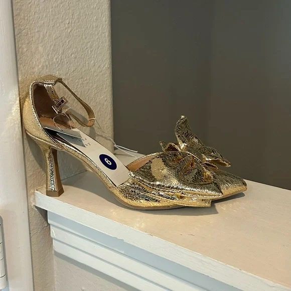 A New Day Womens Grace Gold Bow Heels 90972787 Size 6 - Picture 2 of 9